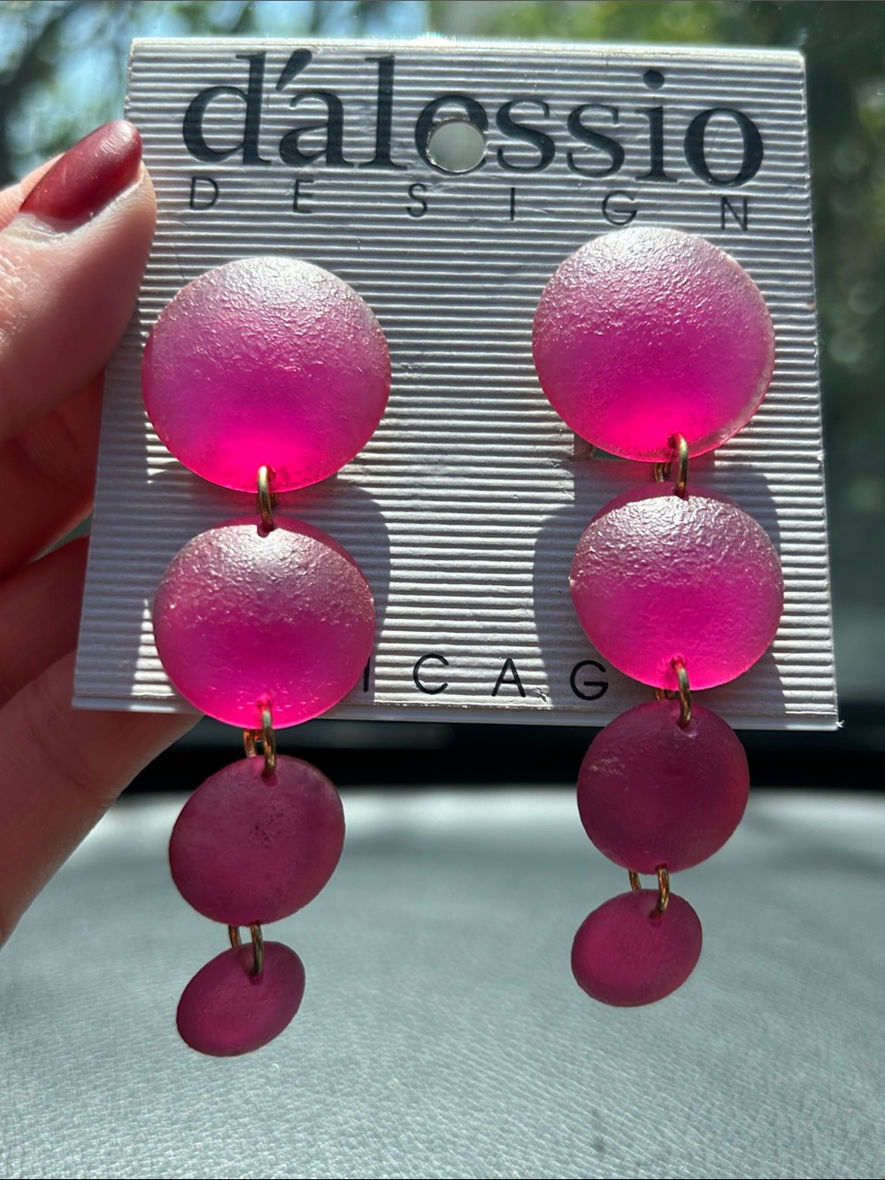 D’alessio Frosted Pink Gradient Layered Drop Clip On Earrings